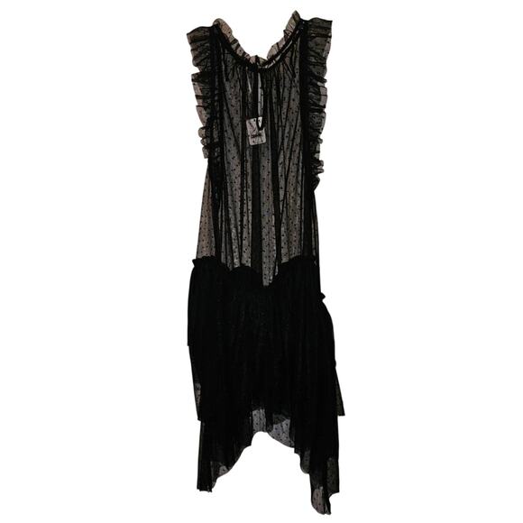 NWT Free people MIA Mesh Tiered Maxi Top $148 Large Black Dropped Waist Ruffled - Picture 5 of 6